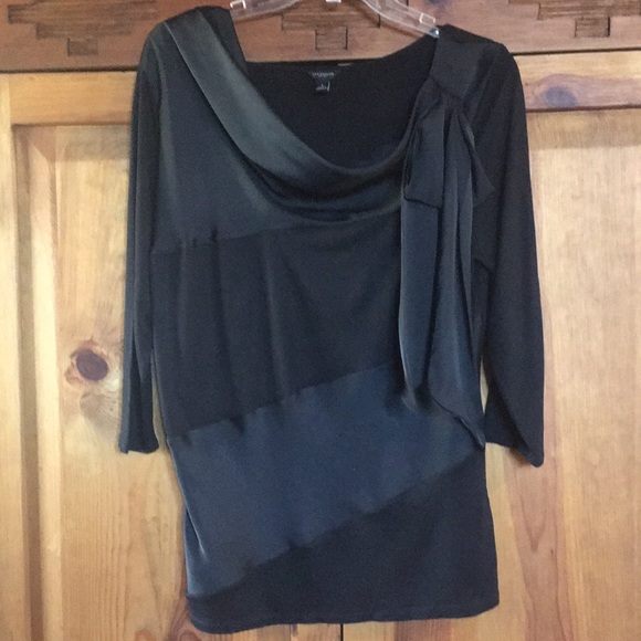 Ann Taylor Tops - Ann Taylor, Knit and Satin, black, off shoulder, tee shirt. 3/4 length sleeves.